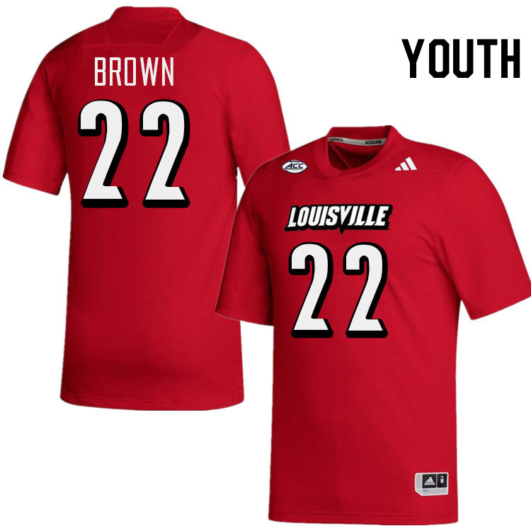 Youth #22 Keyjuan Brown Louisville Cardinals College Football Jerseys Stitched-Red